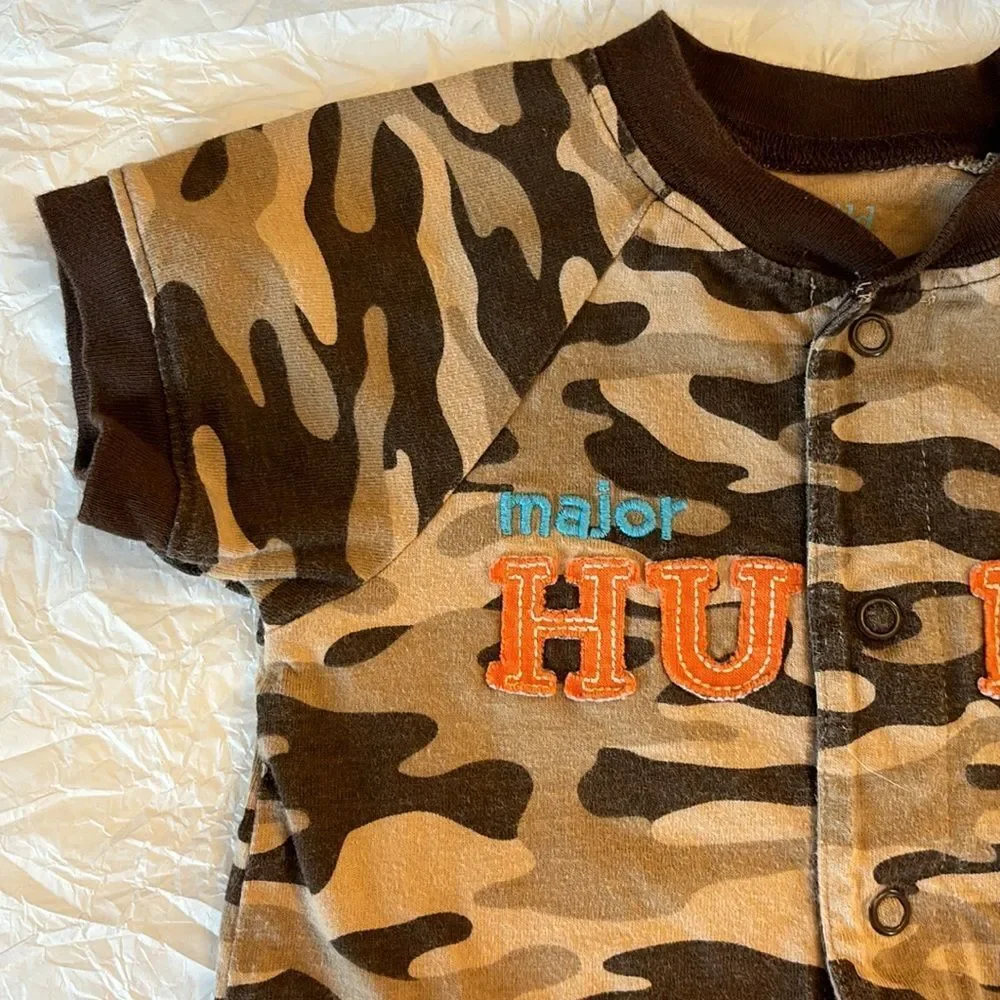 Carter’s | Child of Mine Infant Baby Boys Brown Tan Camouflage Summer Romper 12M